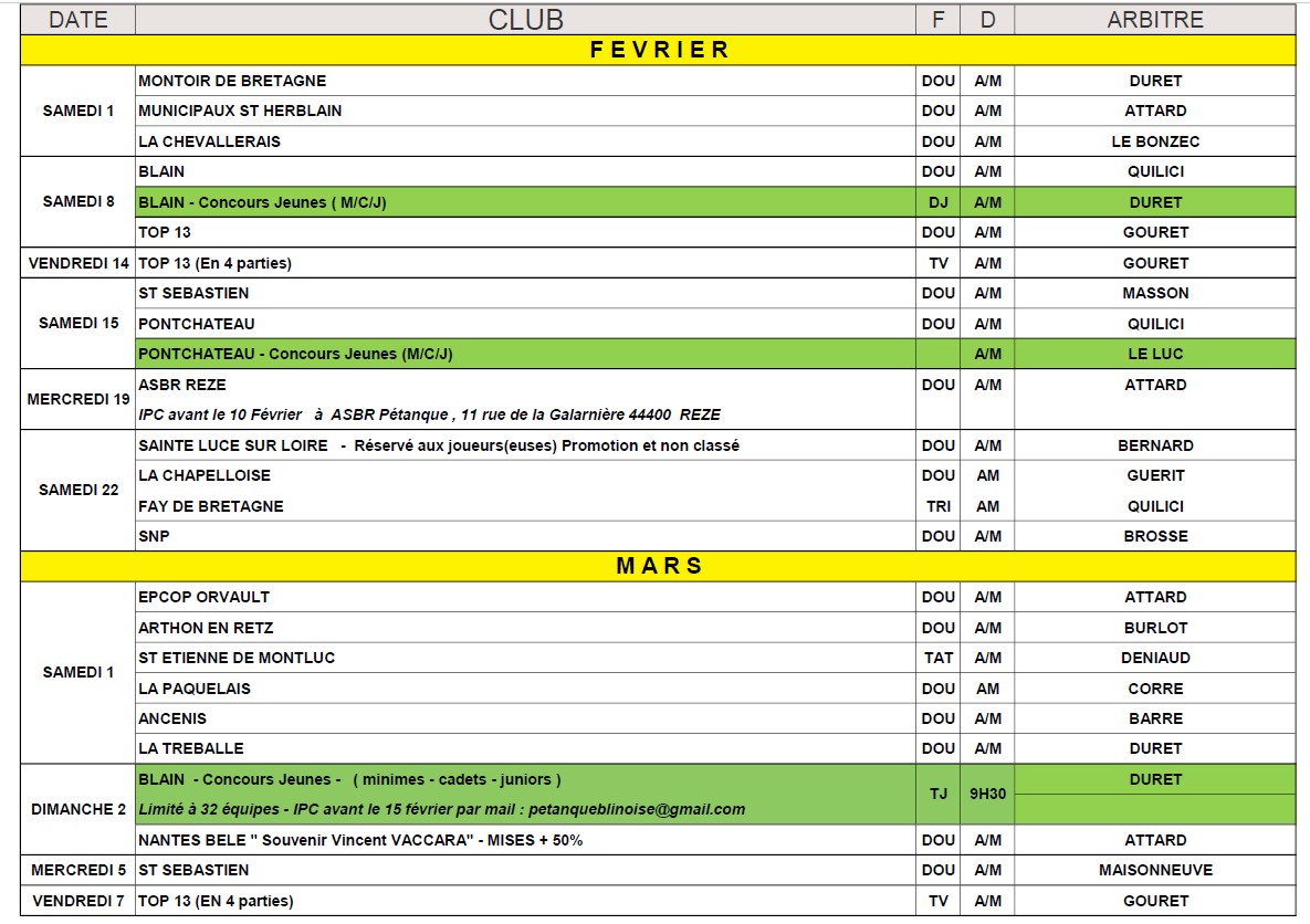 CALENDRIER OFFICIEL 2025 club Pétanque CD 44 PETANQUE Clubeo